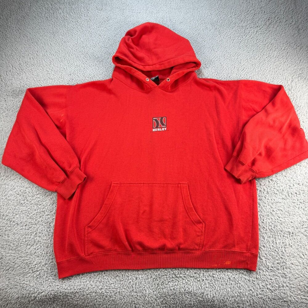 VTG Hurley Hoodie Mens Medium Thrashed Distressed Red Surf Skate Grunge Y2K 90s
